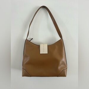 Vintage Ann Taylor Leather Light Tan Purse Hobo Shoulder Bag White Clasp